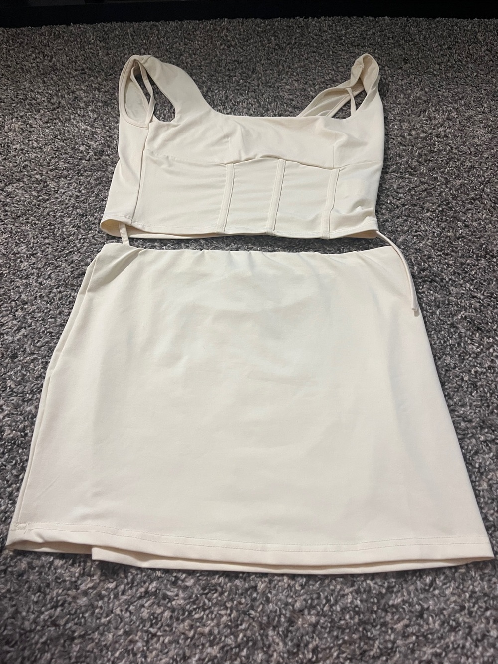 SHEIN Yellow Two-Piece Corset Crop Top and Mini Skirt Set